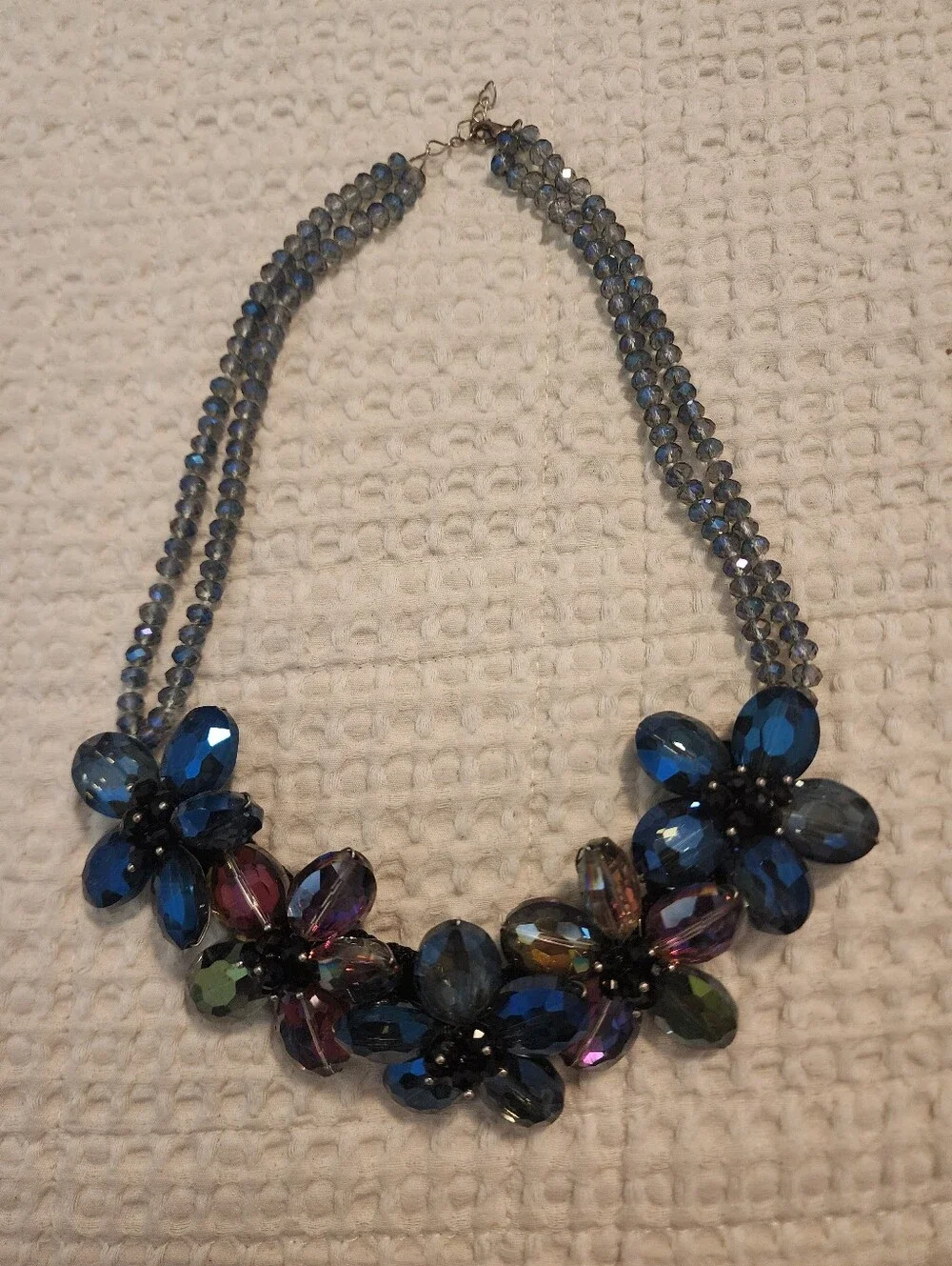 Vintage Heavyweight Multicolored Crystal Flowers Statement Necklace 20